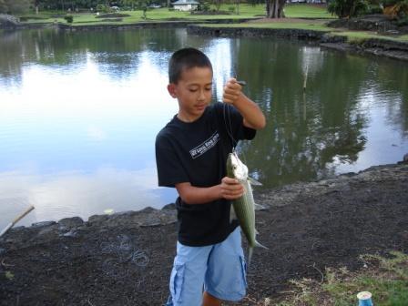 Boy with Fish Hilo Park hiloliving.com 
